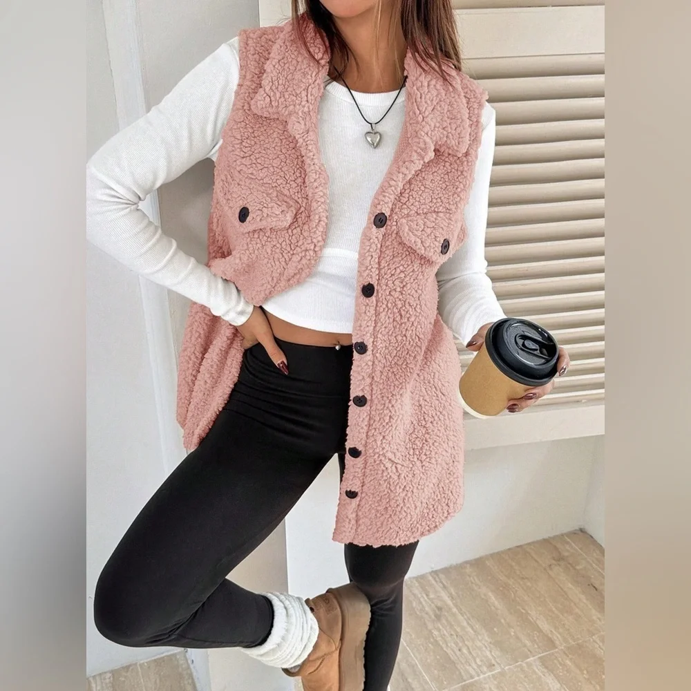 Button-Down Sherpa Fleece Vest Coat - Picture 9 of 15